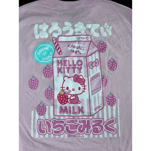 Hello Kitty Strawberry Milk Kawaii Tshirt Sanrio Unisex Size Medium Pink - Picture 4 of 5